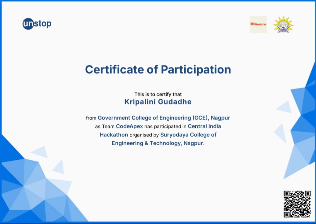 Central India Hackathon Certificate