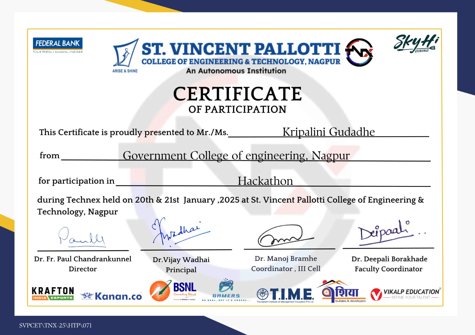 Pallotti Hackathon Certificate